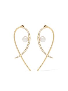 Yoko London серьги Sleek Akoya из желтого золота с жемчугом и бриллиантами