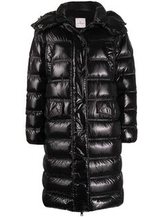 Moncler пуховик длины миди с капюшоном