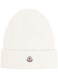 Moncler шапка бини фактурной вязки с нашивкой-логотипом