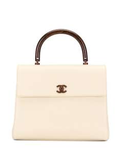Chanel Pre-Owned сумка-тоут 2001-го года с логотипом CC и деревянным декором