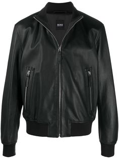 Boss Hugo Boss куртка из зернистой кожи с высоким воротником