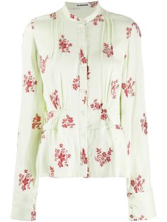 Jil Sander блузка с баской и цветочной вышивкой