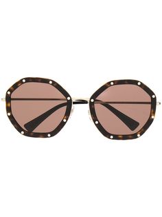 Valentino Eyewear солнцезащитные очки в восьмиугольной оправе со стразами