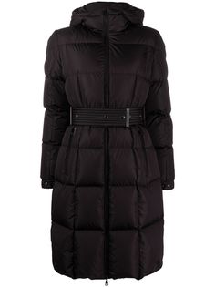 Moncler пуховик с капюшоном и поясом