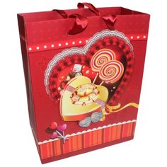 Пакет подарочный ENS Сердце и леденцы 8.5 x 18 x 2 см красный/золотистый