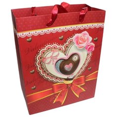 Пакет подарочный ENS Сердце и роза 8.5 x 18 x 2 см красный
