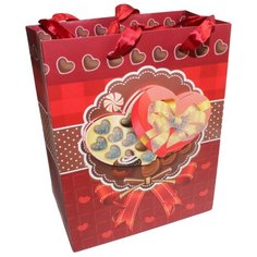 Пакет подарочный ENS Сердце 8.5 x 18 x 2 см красный/золотистый