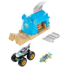 Hot Wheels Монстр-трак Пусковой гараж Шарк Рик GKY03 голубой/коричневый