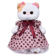 Мягкая игрушка Basik&Co Кошка Ли-Ли в розовом платье в горох 24 см
