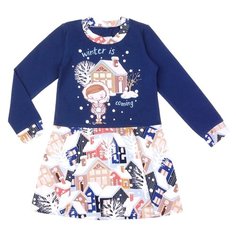 Платье Апрель Снежный хоровод Зимний домик размер 110-56, синий