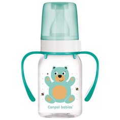 Canpol Babies Бутылочка тритановая с ручками 120 мл Забавные животные с 3 мес., бирюзовый