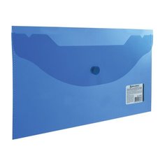 BRAUBERG Папка-конверт с кнопкой 250х135 мм, полупрозрачный пластик синий