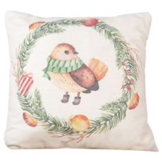 Подушка декоративная Традиция Зимняя пташка, 40х40 см бежевый/белый