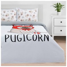Постельное белье 1.5-спальное Этель Pugicorn, бязь, 50 х 70 см белая