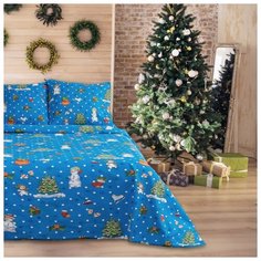 Постельное белье 1.5-спальное La Marka Home Новый год, бязь, 70 х 70 см синий
