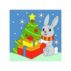 Рыжий кот Картина по номерам 15х15 см "Милый зайка у елочки"