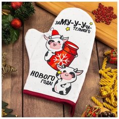 Рукавица Доляна Новогоднее молочко 5148651 белый/красный