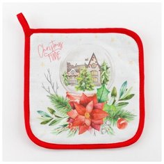 Прихватка Этель Christmas red flowers 19 х 19 см белый/красный