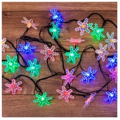 Гирлянда NEON-NIGHT Снежинки, 440 см, 30 ламп, разноцветный/зеленый провод