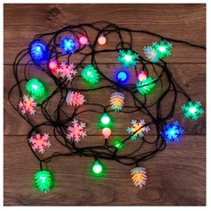 Гирлянда NEON-NIGHT Шарики-Снежинки-Елочки, 440 см, 30 ламп, разноцветный/зеленый провод