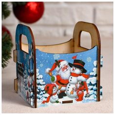 Кашпо Дарим красиво Санта и снеговик 10 х 11 см, голубой/белый