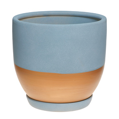 Горшок с поддоном Qianjin цветочный серого цвета с золотой каймой 29x29x27см