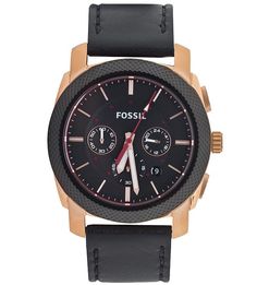 Часы с черным кожаным ремешком Fossil