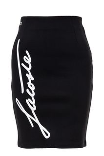 Облегающая черная юбка с декоративным принтом Lacoste