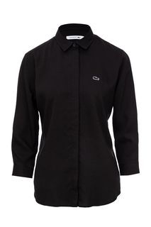 Приталенная черная рубашка с рукавами три четверти Lacoste