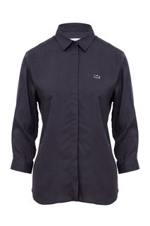 Приталенная серая рубашка с рукавами три четверти Lacoste