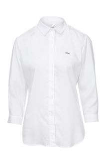 Приталенная белая рубашка с рукавами три четверти Lacoste