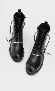 Stradivarius Ботинки На Плоской Подошве Со Шнуровкой Женская Коллекция Черный 38