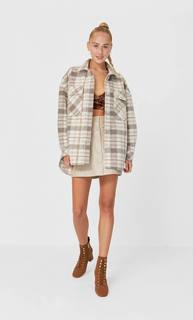 Stradivarius Трикотажная Куртка В Клетку Женская Коллекция Бежевый S