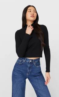 Stradivarius Укороченный Топ Soft Touch Женская Коллекция Черный Xs