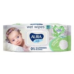 Влажные салфетки детские AURA BABY 0+ с крышкой, 60 шт.