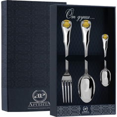 Набор столовый "Визит" с позолотой (3 предмета ложка + Вилка + ложка чайная) АргентА