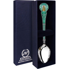 Ложка "Матрона" с позолотой с зеленой эмалью АргентА