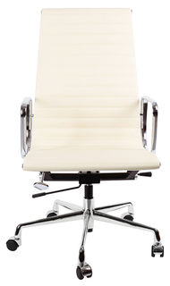 Кресло руководителя Eames Style HB Ribbed Office Chair EA 119/Кожа бежевая (кремовая) Soho Design