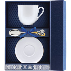 Набор чайный "Ландыш - Золотой кантик" с серебряной ложкой +футляр АргентА