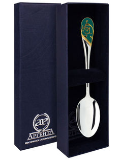 Ложка чайная "Кружевные узоры" с позолотой малахит АргентА