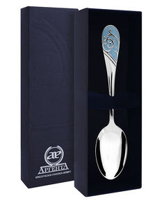 Ложка чайная "Кружевные узоры" с голубой эмалью АргентА