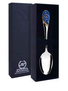 Ложка чайная "Кружевные узоры" с позолотой с синей эмалью АргентА