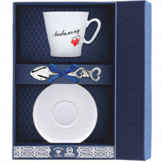 Набор кофейный "Черный кофе - Сердечки любимому" 3 пр.+футляр АргентА