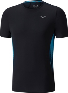 Футболка Беговая Mizuno 2020 Aero Tee Черный/Голубой (Us:m)