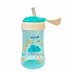 Поильник Uviton, с трубочкой и крышечкой, голубой, 360 мл