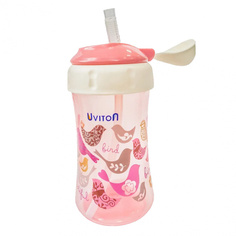 Поильник Uviton, с трубочкой и крышечкой, розовый, 360 мл