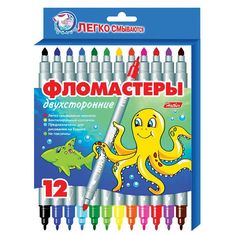 Фломастеры "Морская семейка", 12 цветов, двухсторонние Hatber
