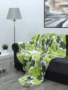 Плед TexRepublic Absolute flannel Листья клёна Фланель 2 сп. Зеленый/бежевый 17276