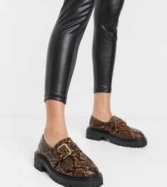 Коричневые лоферы на массивной подошве с эффектом змеиной кожи ASOS DESIGN Wide Fit Vivienne-Многоцветный