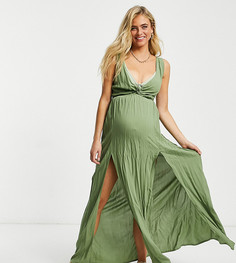 Пляжное платье макси цвета хаки с перекрученной отделкой ASOS DESIGN Maternity-Зеленый
